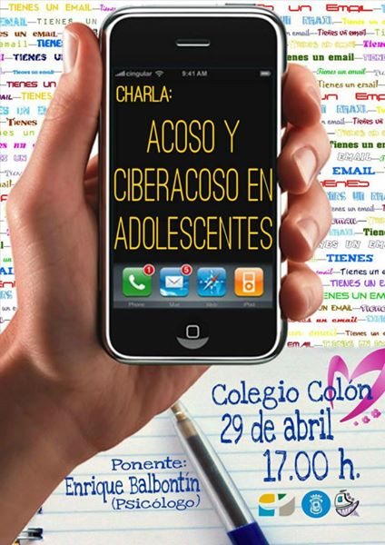 Cartel de la charla Acoso y ciberacoso en adolescentes en el Colegio Colón